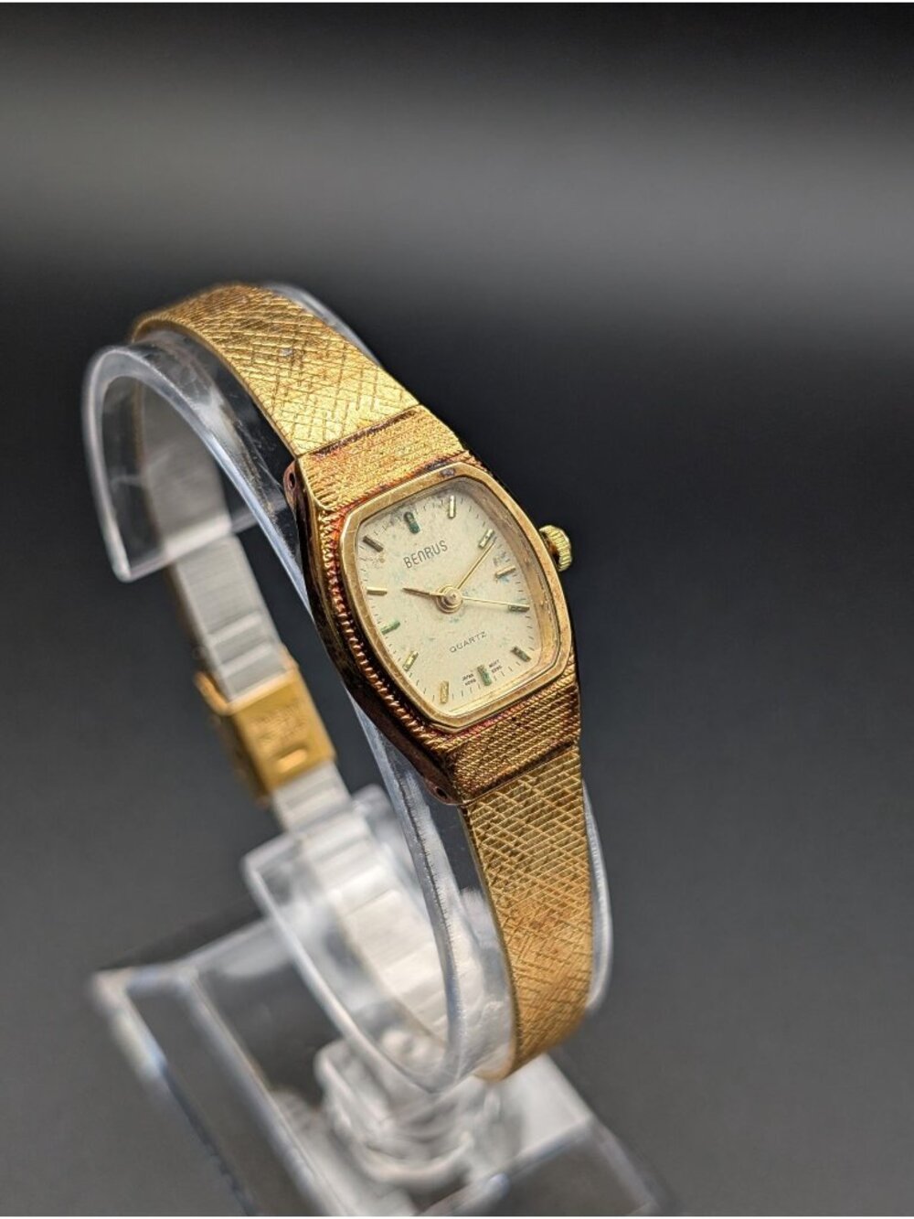 Vintage Benrus Gold-Tone Quartz Ladies Watch, Dainty Textured Mesh Bracelet